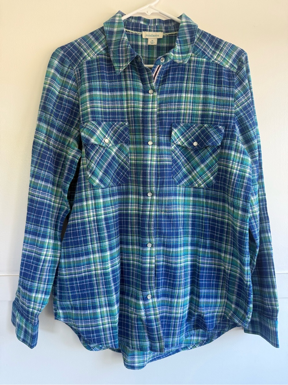 Sundance Women’s Plaid Pearl Snap Shirt 100% Cotton Long Sleeve Western - Picture 2 of 9